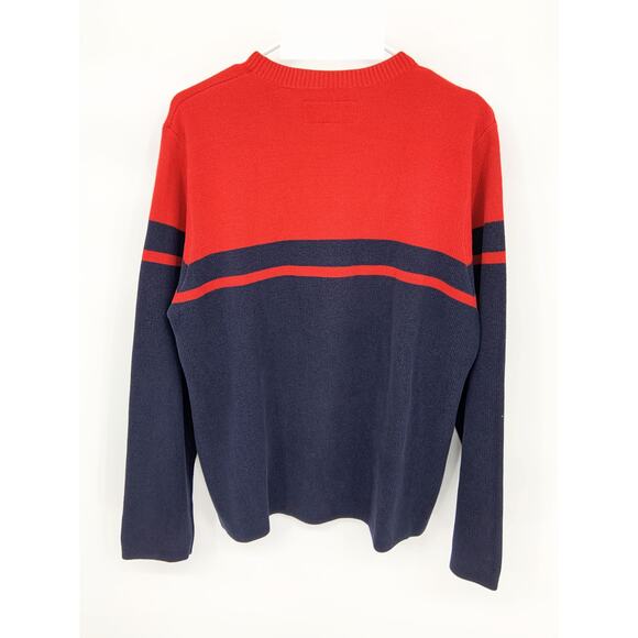 Vintage Abercrombie and Fitch Heavy Knit Red Navy Blue Sweater Sz XL Hong Kong - Picture 2 of 8